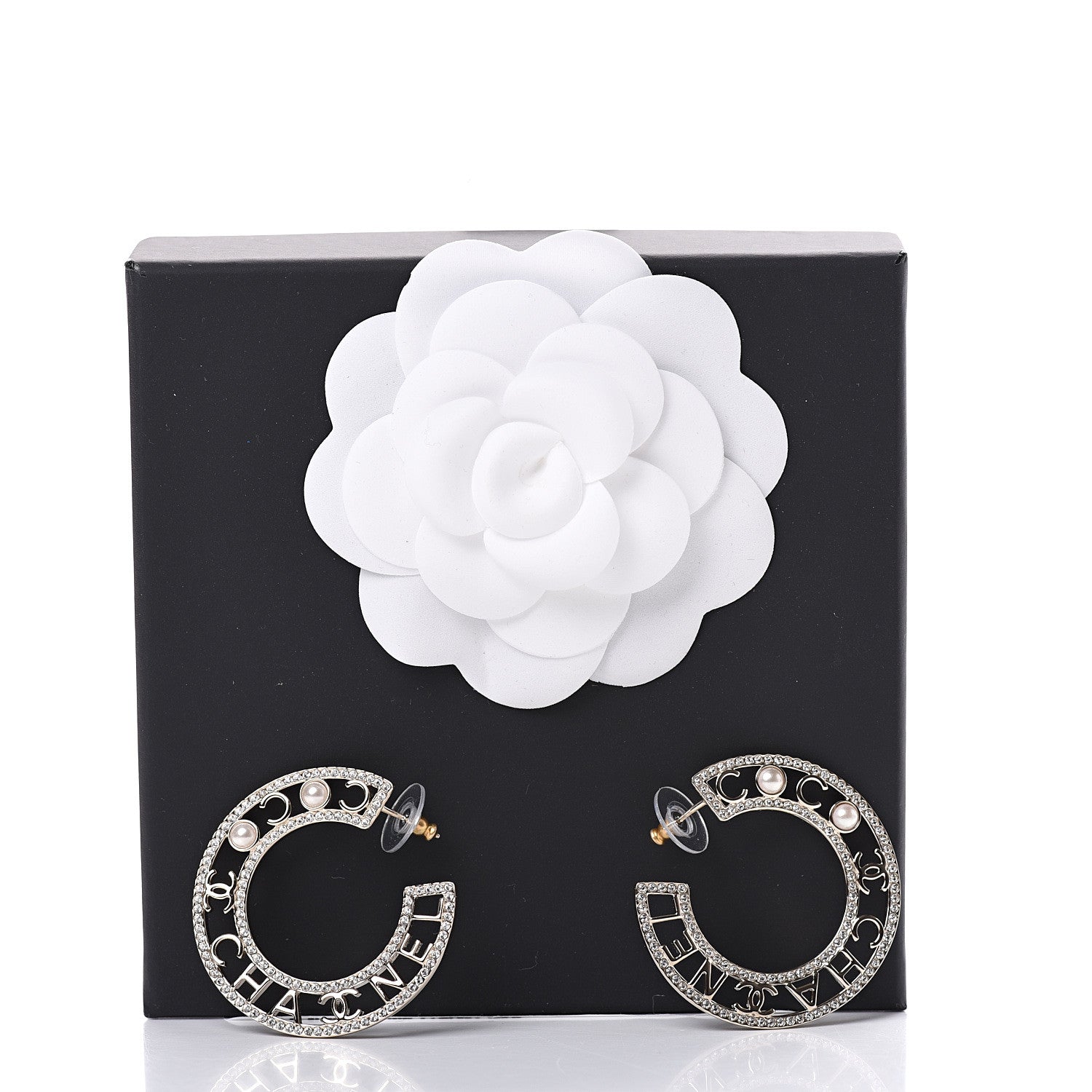 Chanel Crystal Pearl Bow-tiful CC Hoop Earrings Gold 6 of 6