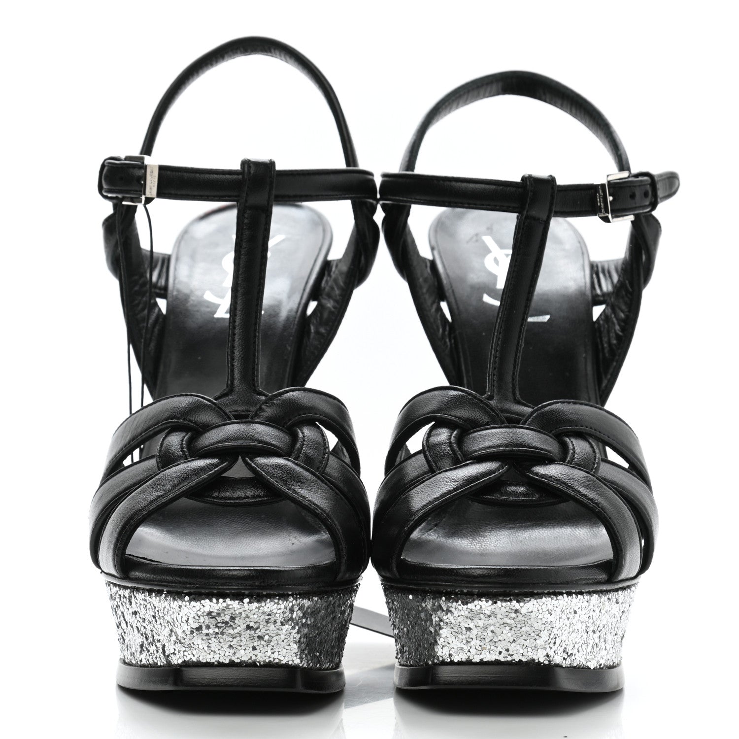 Saint Laurent Nappa Glitter Tribute Sandals 37 Black Argento 2 of 8