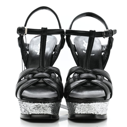 Saint Laurent Nappa Glitter Tribute Sandals 37 Black Argento 2 of 8