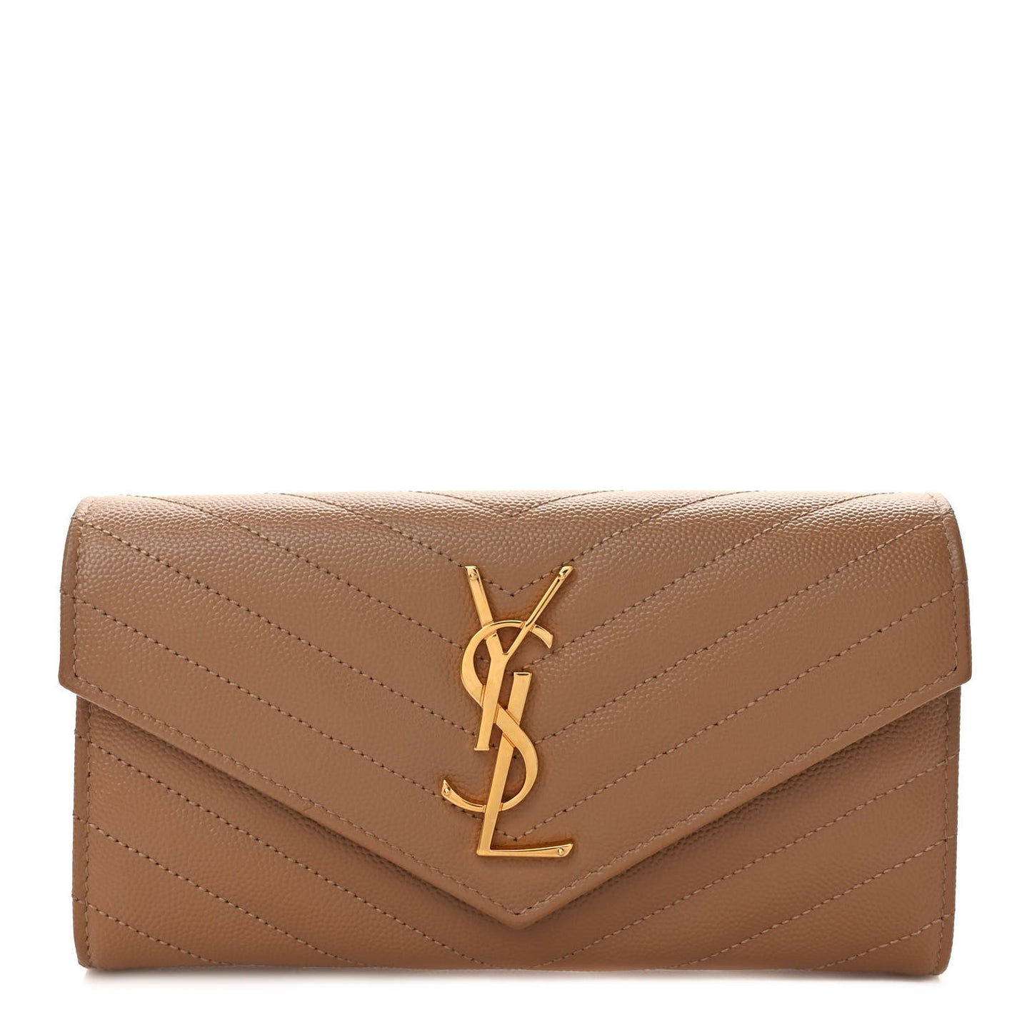 Grain De Poudre Matelasse Chevron Monogram Flap Wallet Dark Latte