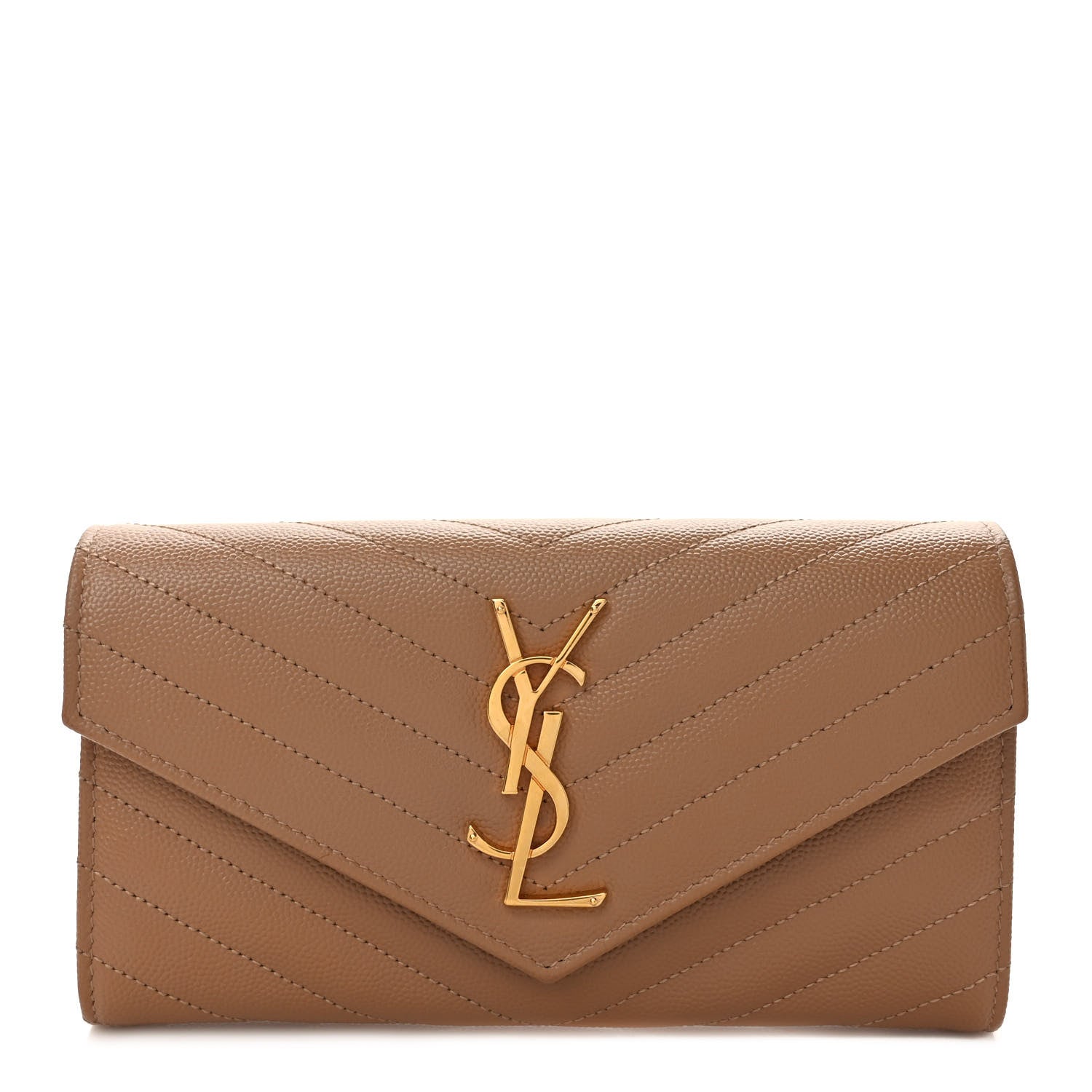 Saint Laurent Grain De Poudre Matelasse Chevron Monogram Flap Wallet Dark Latte 1 of 7