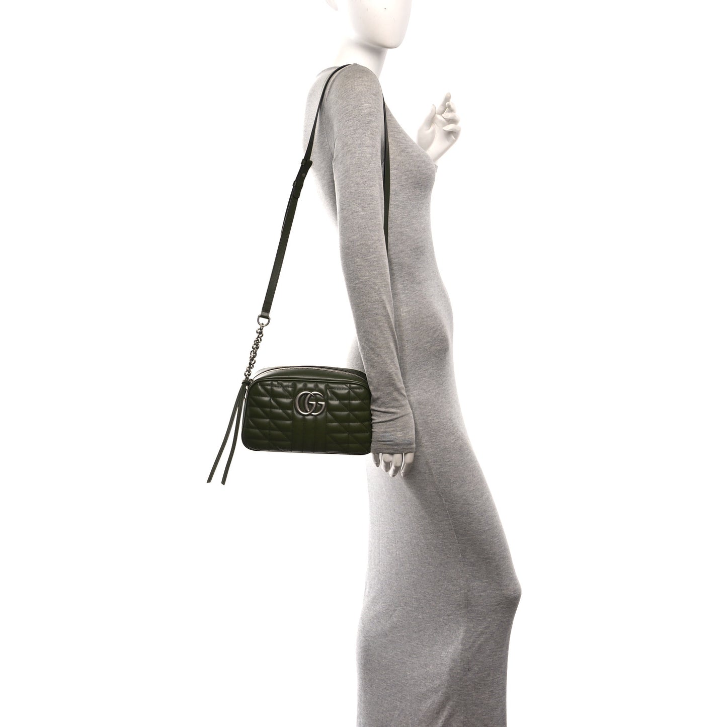 Calfskin Matelasse Aria Small GG Marmont Chain Shoulder Bag Military Wood