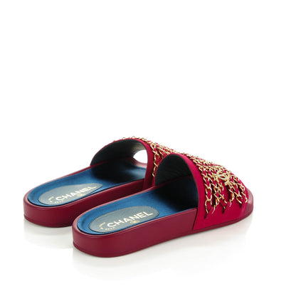 Chanel Satin Chain Flat Sandals 37 Dark Fuchsia 4 of 8