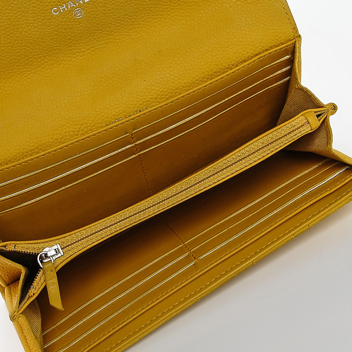 Iridescent Caviar Quilted Large Flap Wallet Yellow