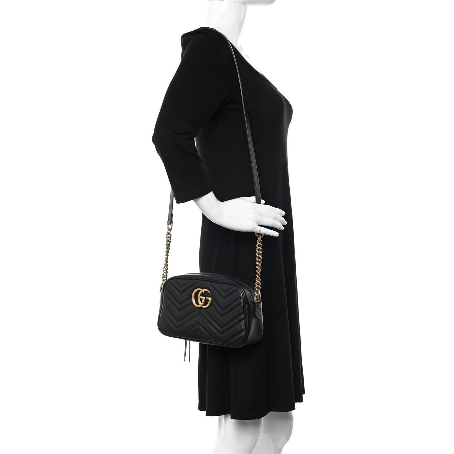 Calfskin Matelasse Small GG Marmont Chain Shoulder Bag Black