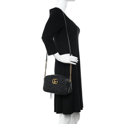 Gucci Calfskin Matelasse Small GG Marmont Chain Shoulder Bag Black 2 of 10