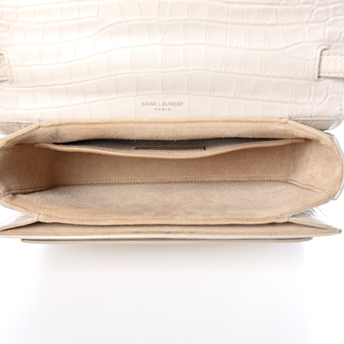 Calfskin Crocodile Embossed Medium Bellechasse Satchel Off White