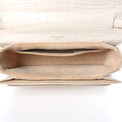 Saint Laurent Calfskin Crocodile Embossed Medium Bellechasse Satchel Off White 5 of 9