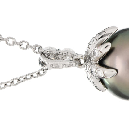 Tiffany Platinum Diamond Tahitian Pearl Fireworks Pendant Necklace 6 of 7
