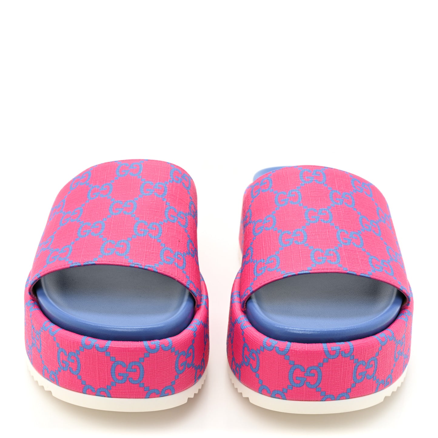 GG Supreme Joy Monogram Angelina Platform Slide Sandals 38.5 Fuxia Blue