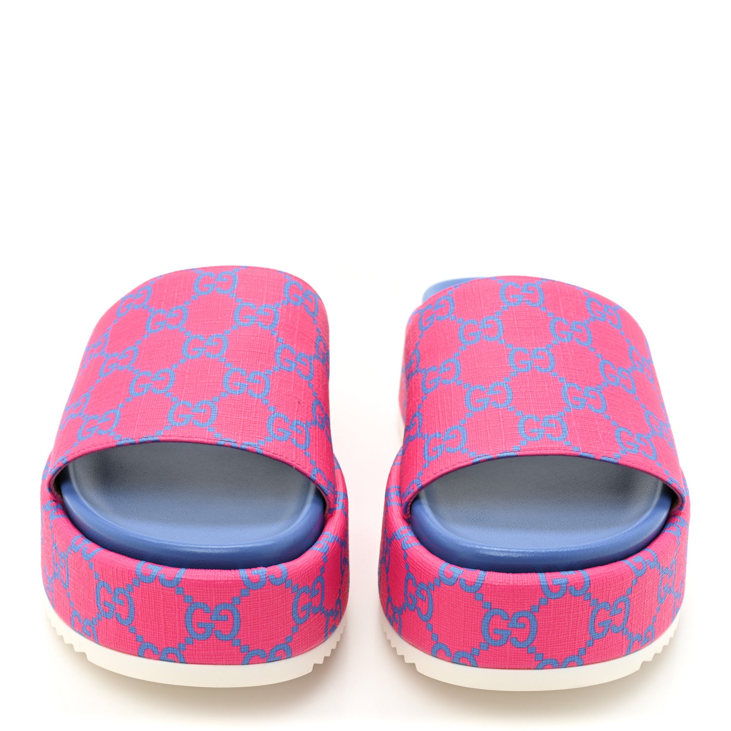 Gucci GG Supreme Joy Monogram Angelina Platform Slide Sandals 38.5 Fuxia Blue 2 of 9