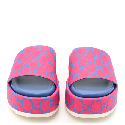 Gucci GG Supreme Joy Monogram Angelina Platform Slide Sandals 38.5 Fuxia Blue 2 of 9