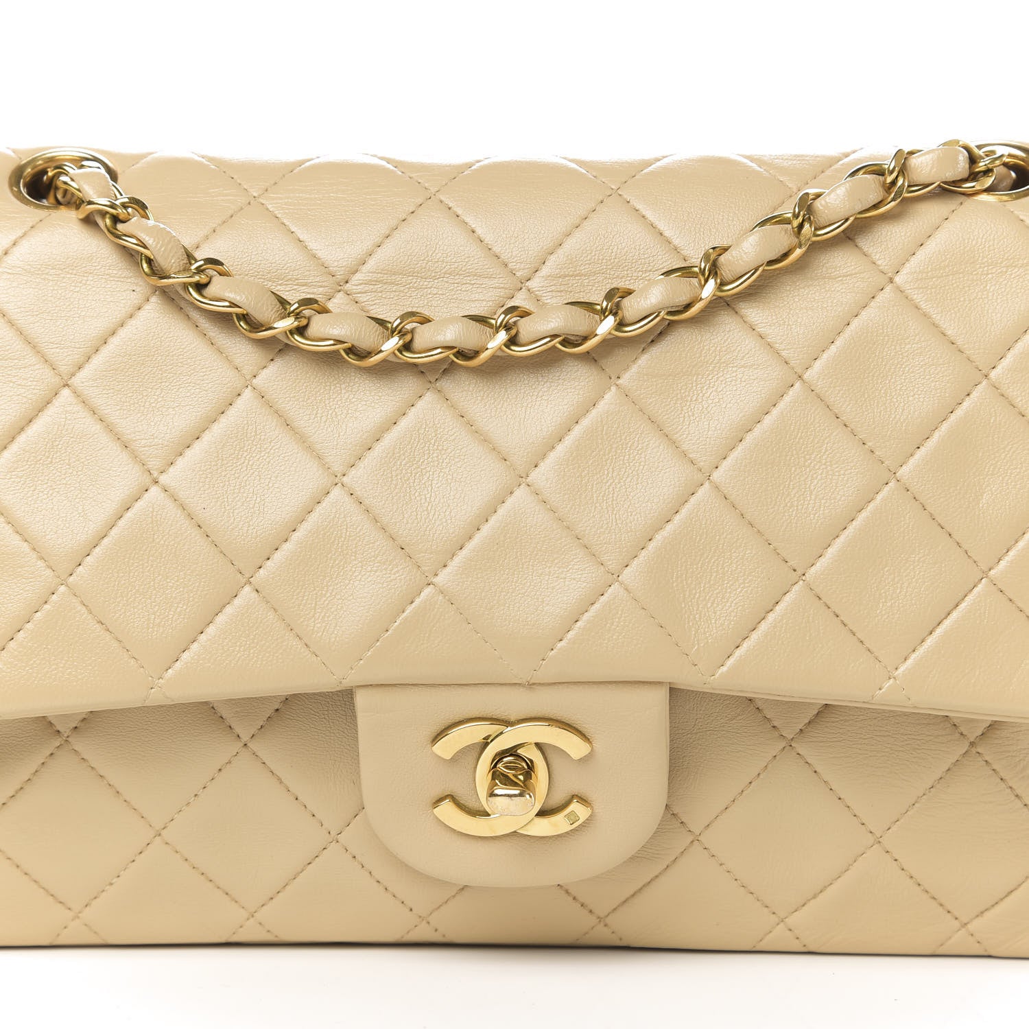 Chanel Lambskin Quilted Medium Double Flap Beige 12 of 12