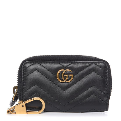 Gucci Calfskin Matelasse GG Marmont Zip Around Key Case Black 1 of 6
