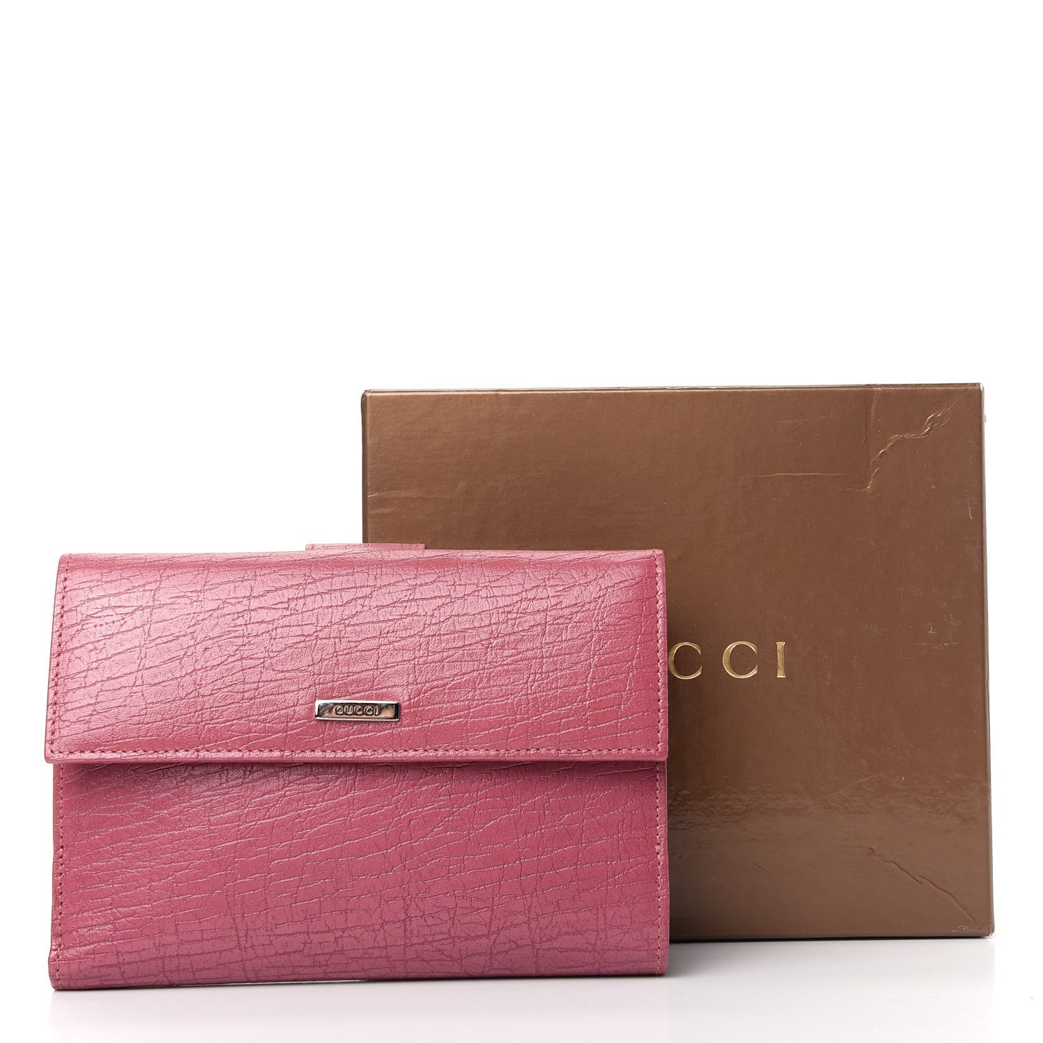 Gucci Textured Calfskin French Flap Wallet Pink 7 of 7