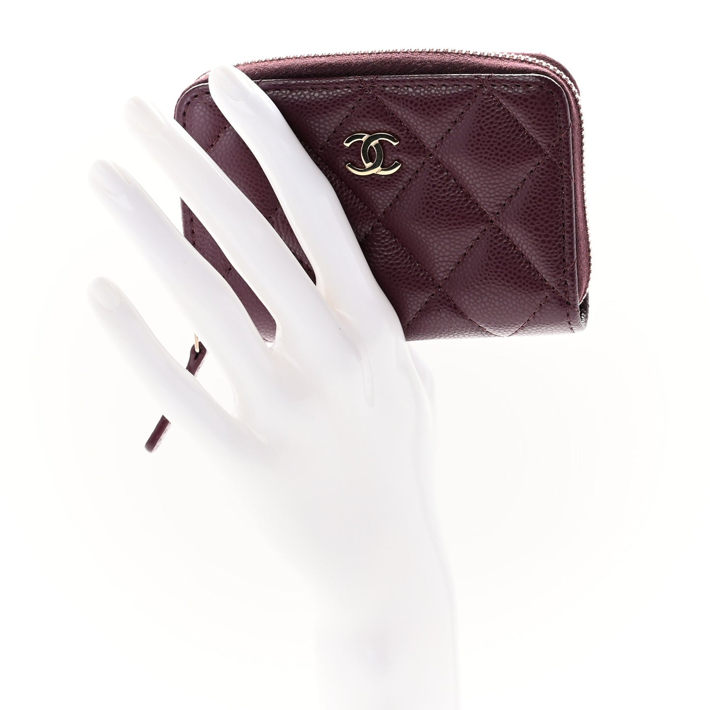 Caviar Quilted Zip Around Coin Purse Dark Burgundy