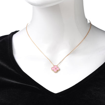 Van Cleef & Arpels 18K Rose Gold Diamond Pink Porcelain Vintage Alhambra Pendant Necklace 2 of 8