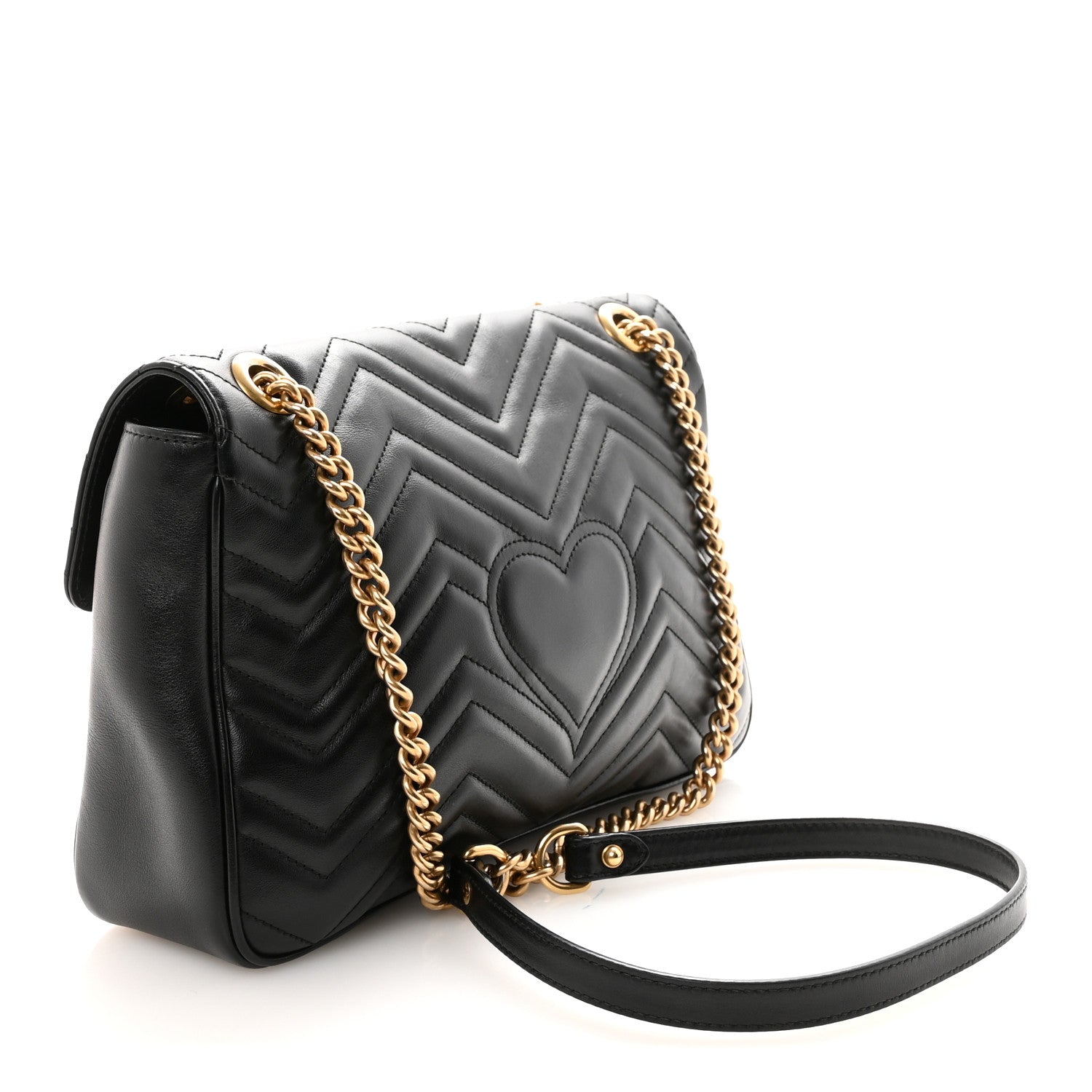 Gucci Calfskin Matelasse Medium GG Marmont Shoulder Bag Black 3 of 11