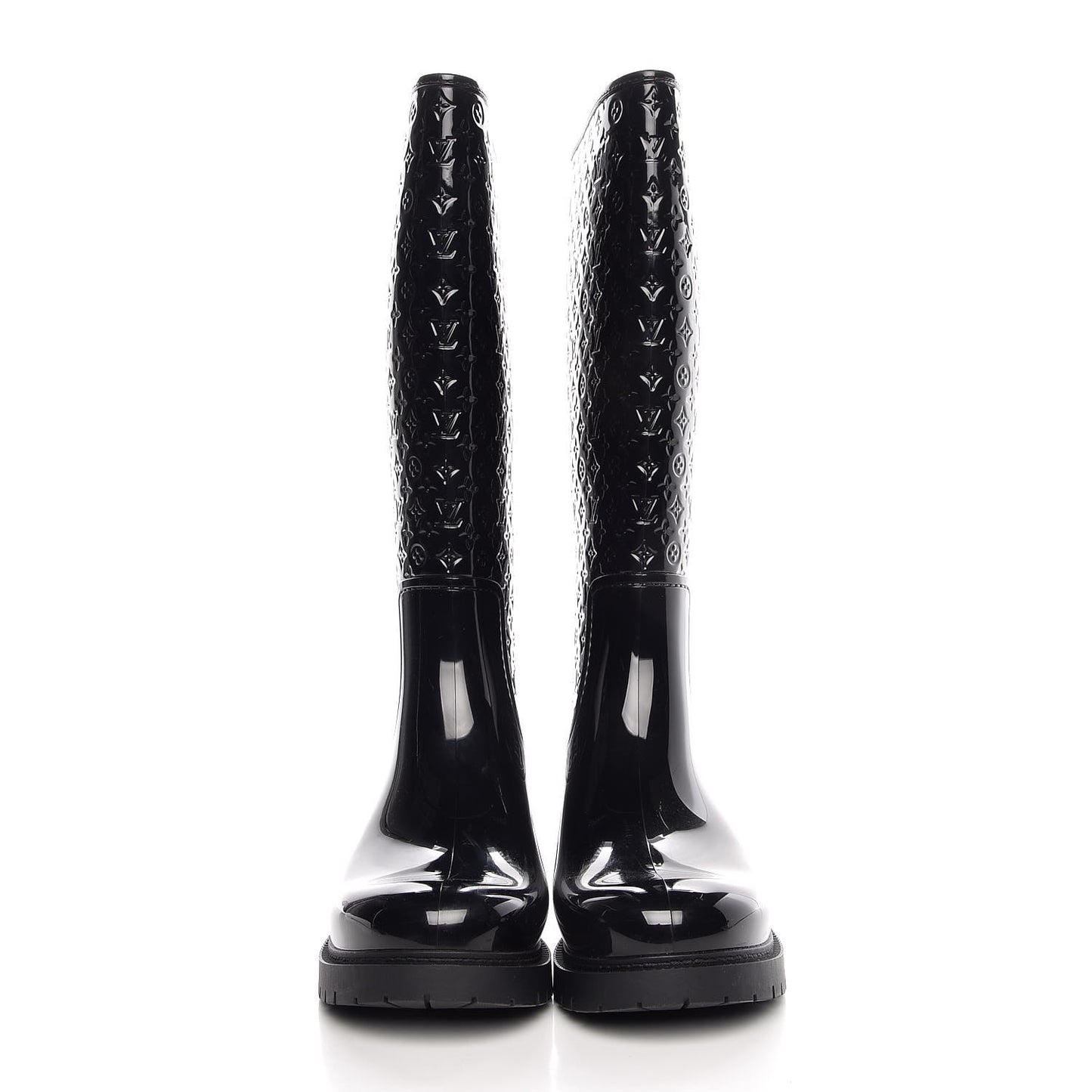 Rubber Embossed Monogram Splash Rain Boots 41 Black