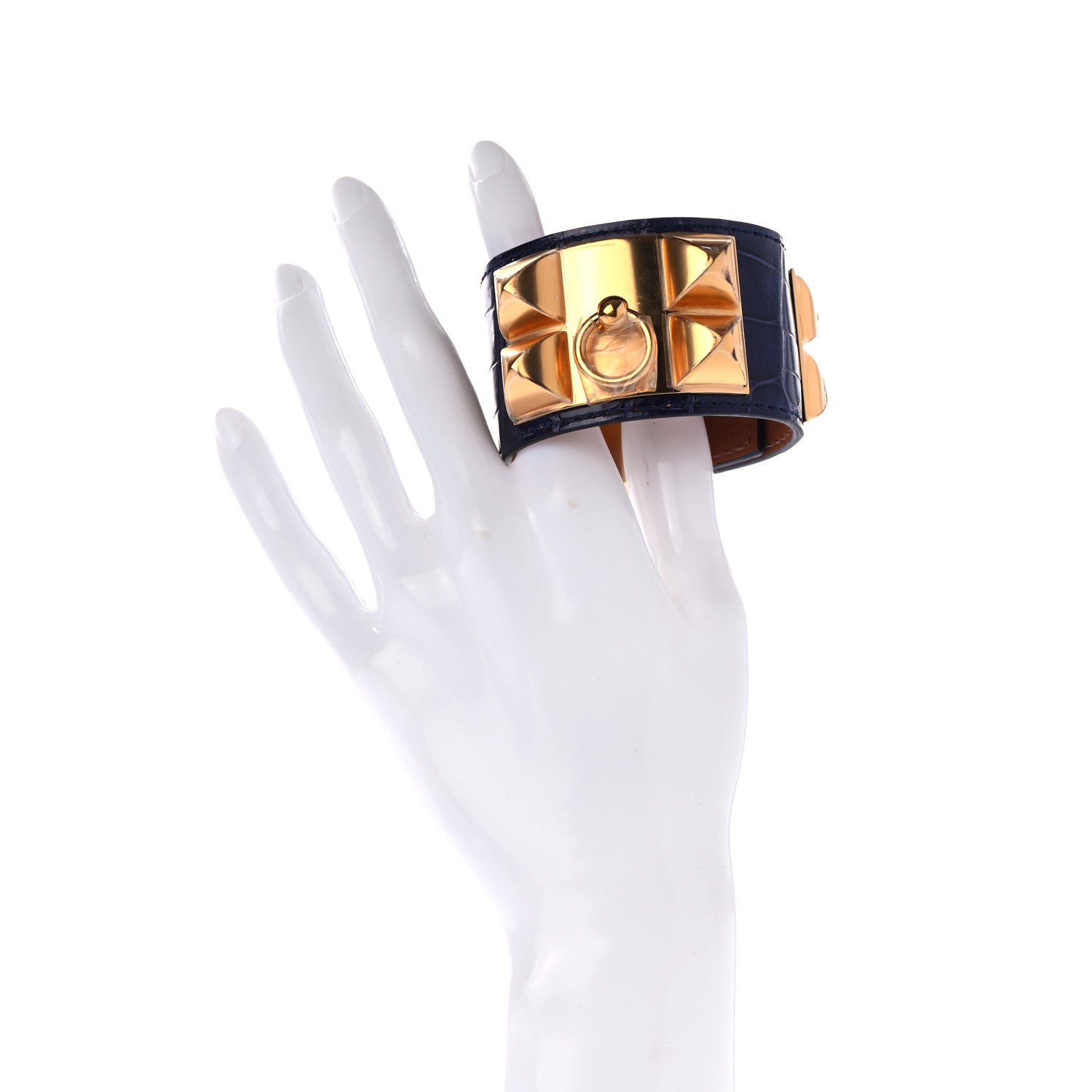 Hermes Shiny Alligator Collier De Chien CDC Bracelet T1 Bleu Encre 2 of 5