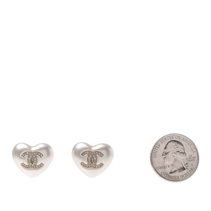 Chanel Pearl Crystal CC Heart Earrings Gold 3 of 8