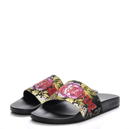 Gucci Jacquard Floral Blind for Love Slide Sandals 39 Black Multicolor 3 of 9