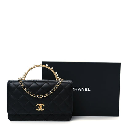 Chanel Lambskin Quilted Crystal Pearl Handle Wallet On Chain WOC Black 14 of 14