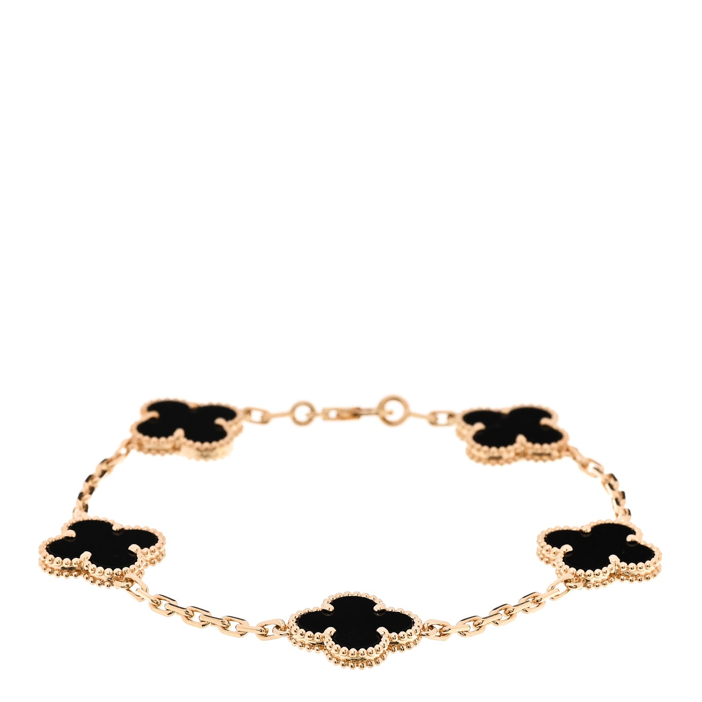 18K Yellow Gold Black Onyx 5 Motifs Vintage Alhambra Bracelet
