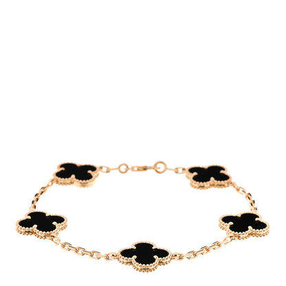 Van Cleef & Arpels 18K Yellow Gold Black Onyx 5 Motifs Vintage Alhambra Bracelet 1 of 5