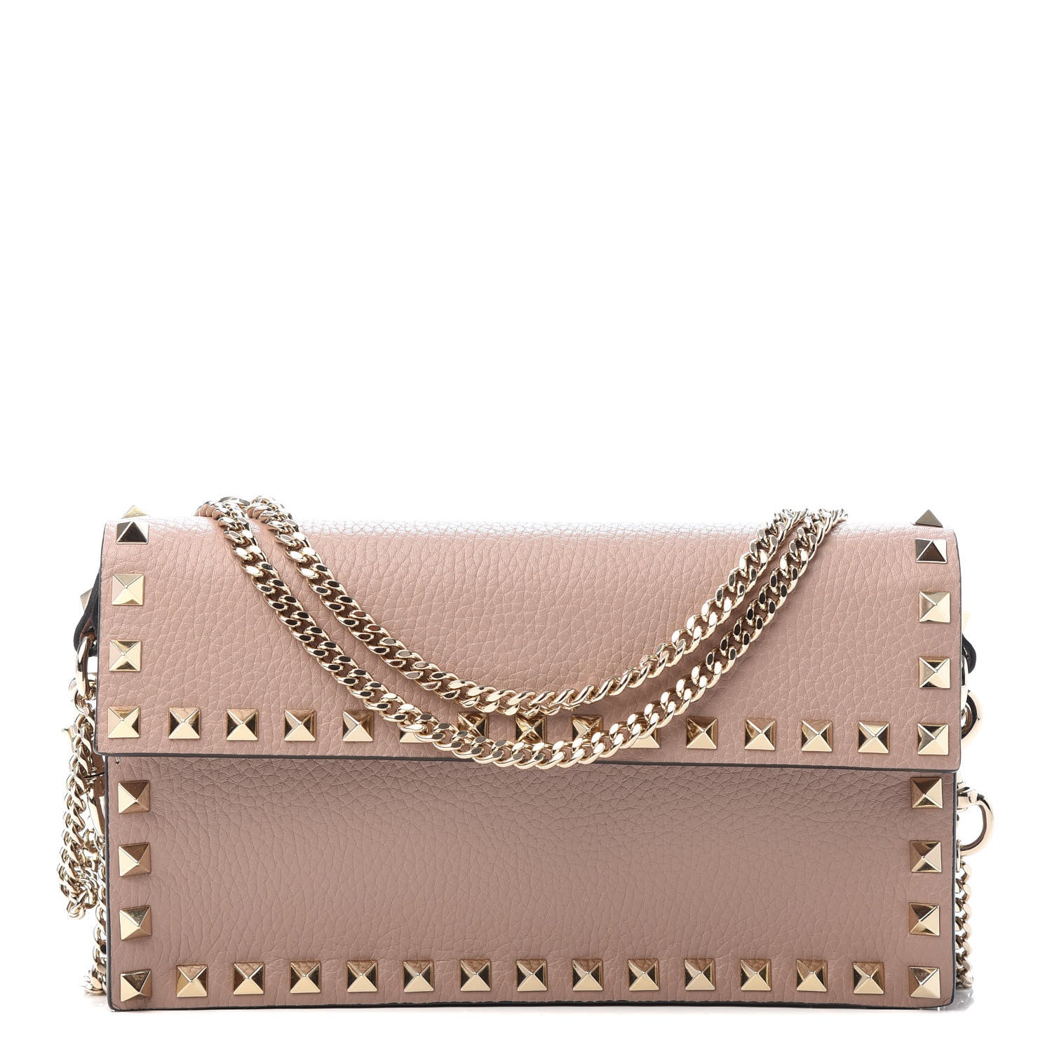 Valentino Garavani Pebbled Calfskin Rockstud Flap Wallet On Chain Poudre 1 of 9
