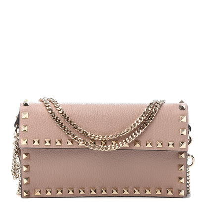 Valentino Garavani Pebbled Calfskin Rockstud Flap Wallet On Chain Poudre 1 of 9