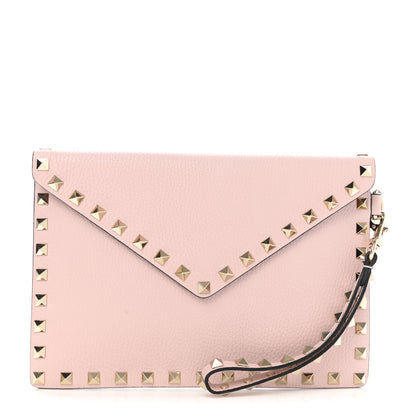 Valentino Garavani Pebbled Calfskin Medium Rockstud Envelope Flat Wristlet Pouch Water Rose 1 of 7