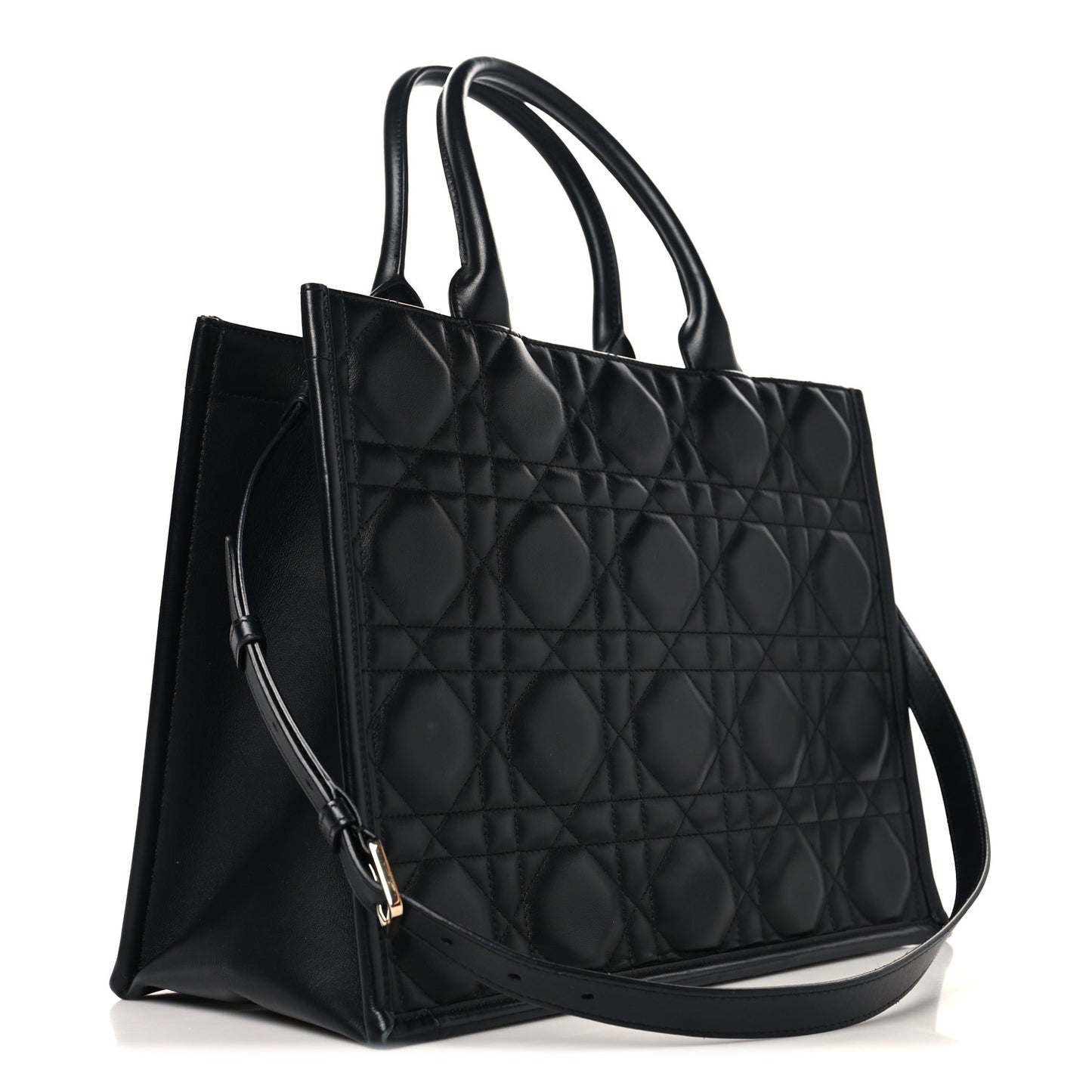 Calfskin Macro Cannage Medium Book Tote Black