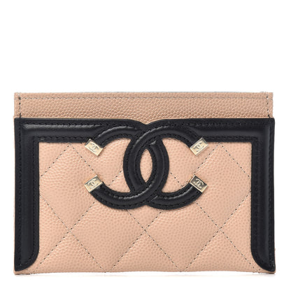 Chanel Caviar Quilted Filigree Card Holder Beige Black 1 of 8