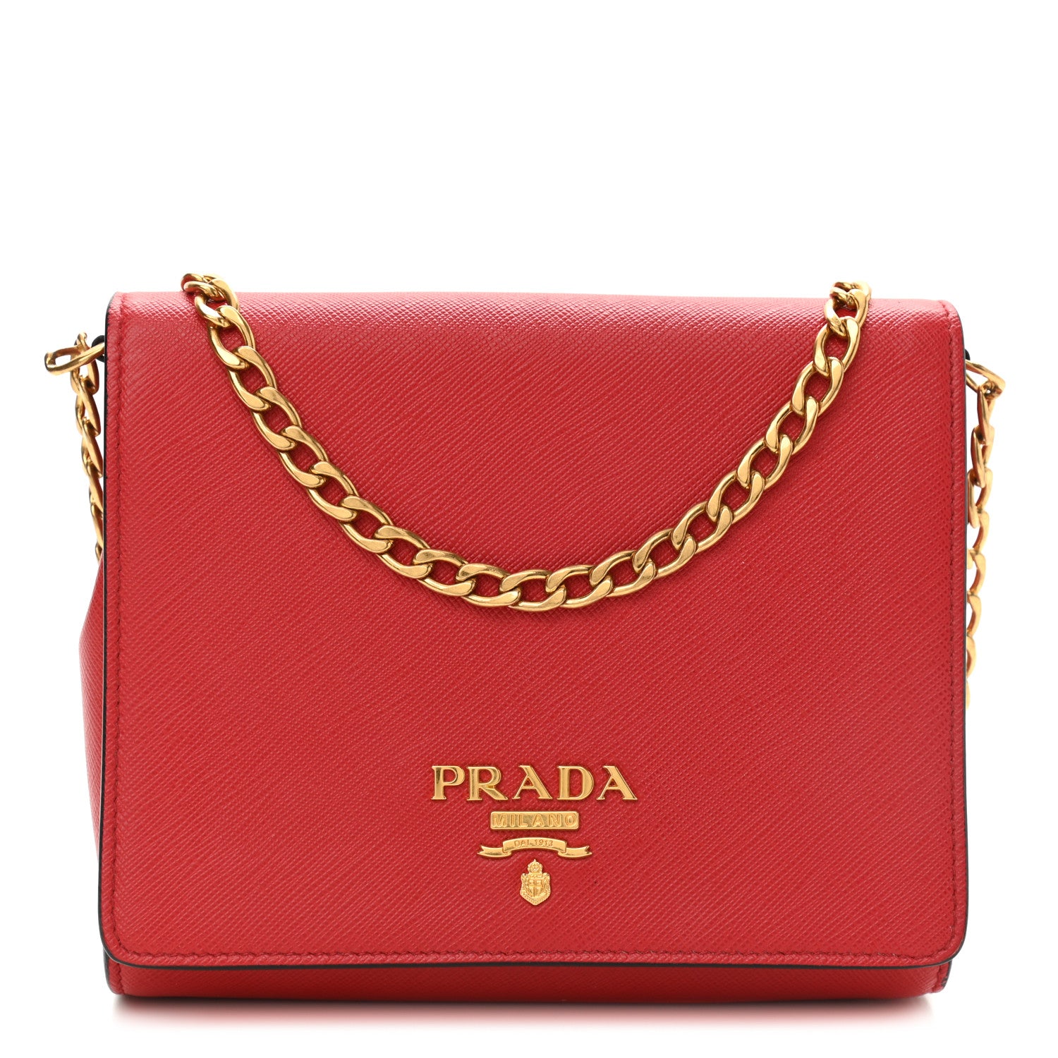 Prada Saffiano Chain Crossbody Bag Fuoco 1 of 11