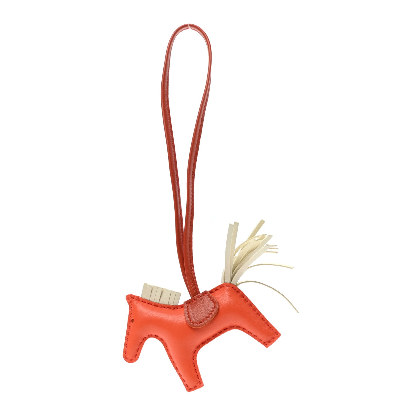 Milo Lambskin Grigri Rodeo Horse Bag Charm PM Orange Poppy Craie Terre Battue