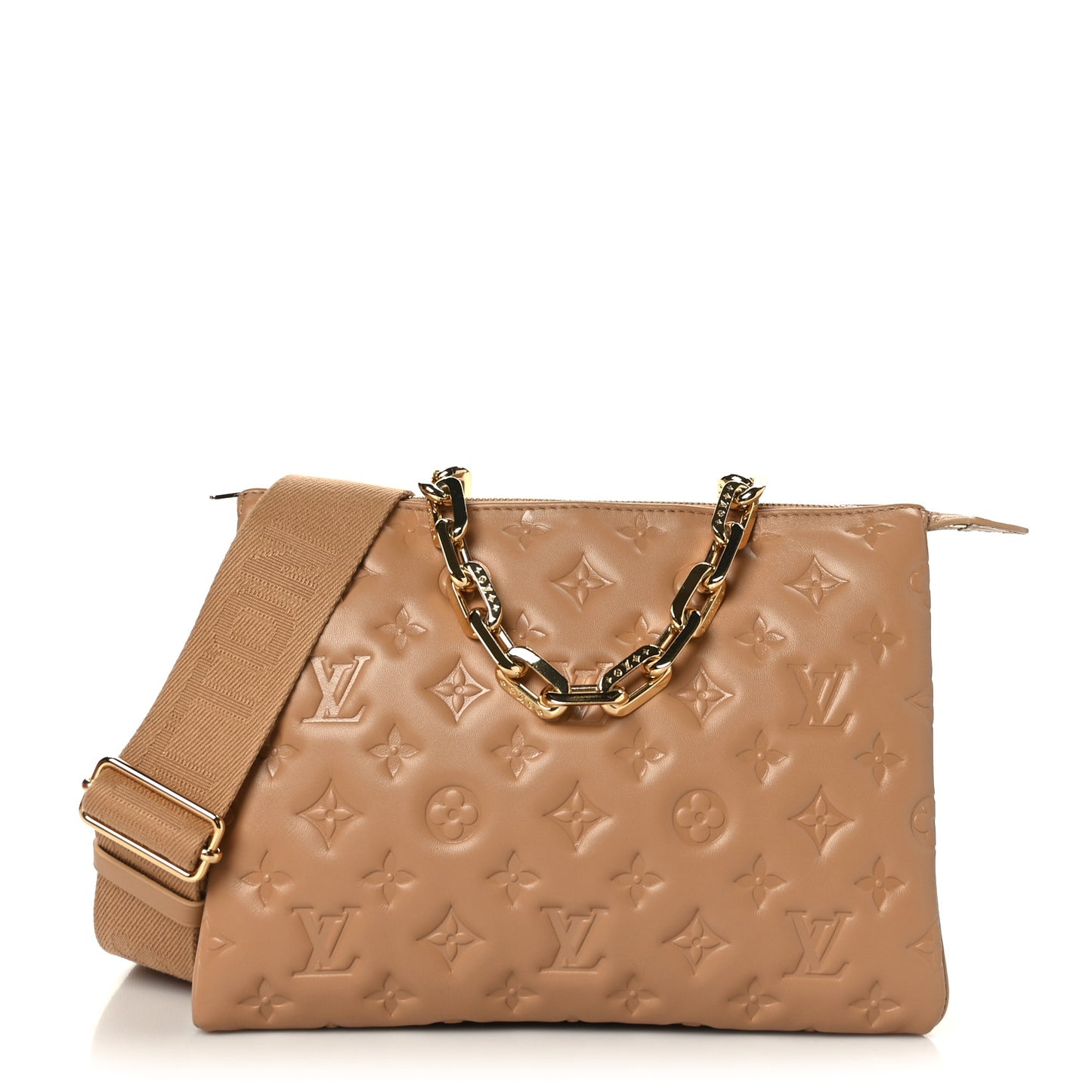 Lambskin Embossed Monogram Coussin PM Camel
