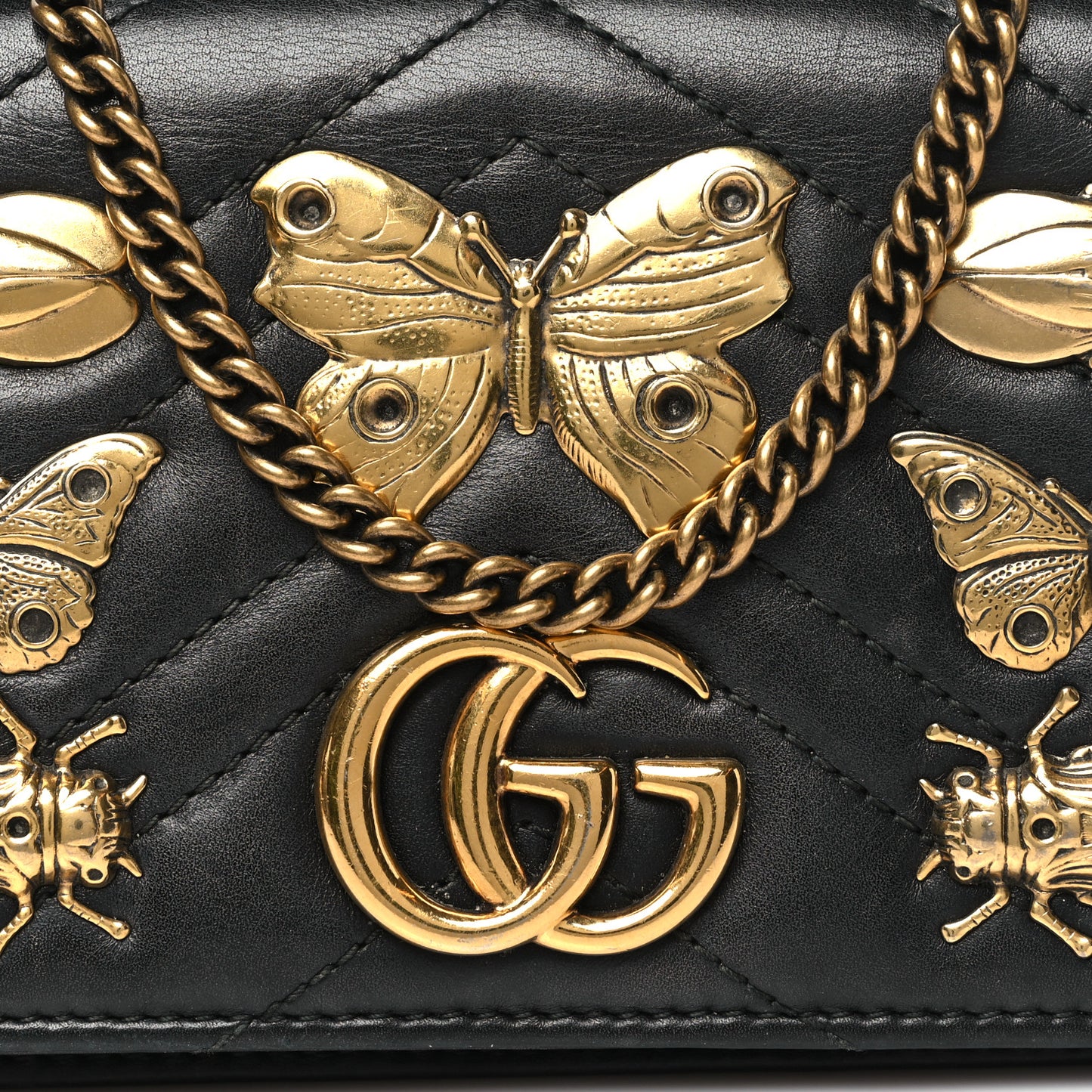 Calfskin Matelasse Mini Animal Studs GG Marmont Bag Black