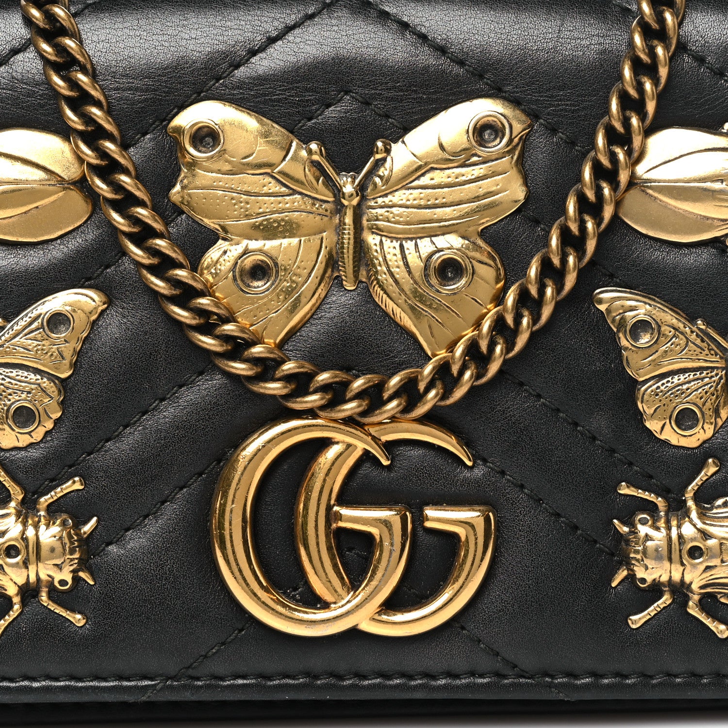 Gucci Calfskin Matelasse Mini Animal Studs GG Marmont Bag Black 7 of 10