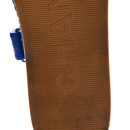 Chanel Cord Lambskin Quilted Logo Sandals 38 Blue 14 of 20