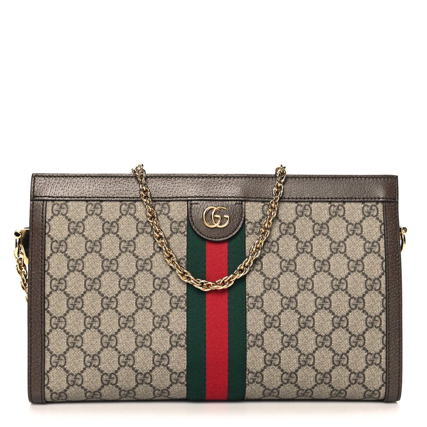 GG Supreme Monogram Web Medium Ophidia Chain Shoulder Bag Brown