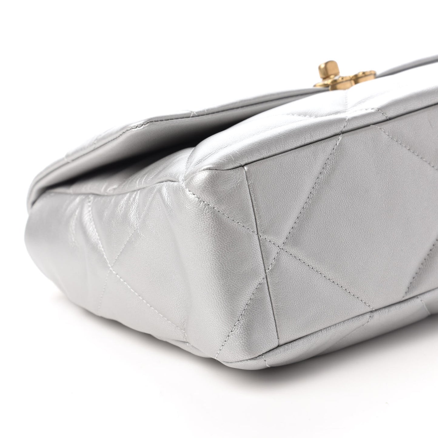 Metallic Goatskin Quilted Large Chanel 19 Flap Silver