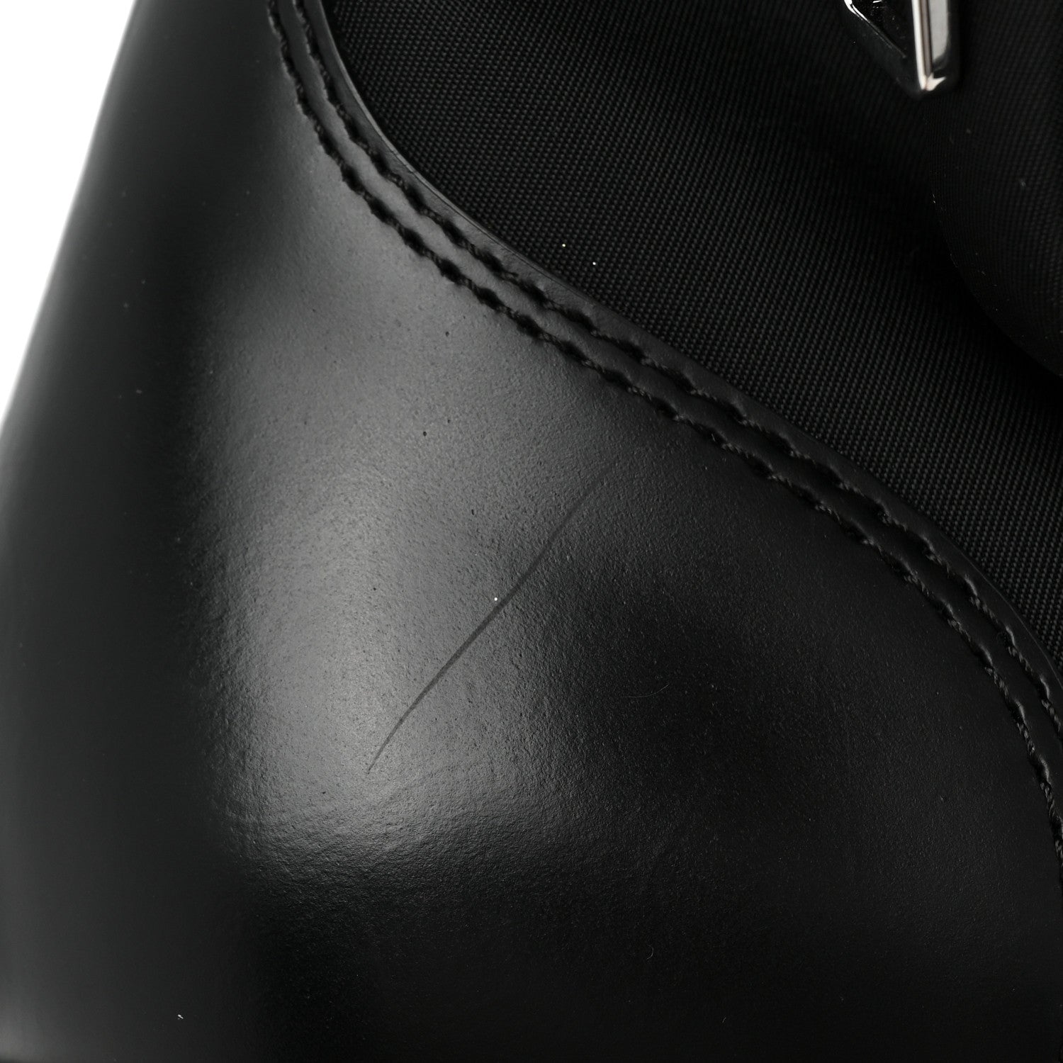 Prada Spazzolato Rois Re-Nylon Metal Triangle Logo Monolith Pouch Pocket 55mm Boots 40.5 Black 12 of 13