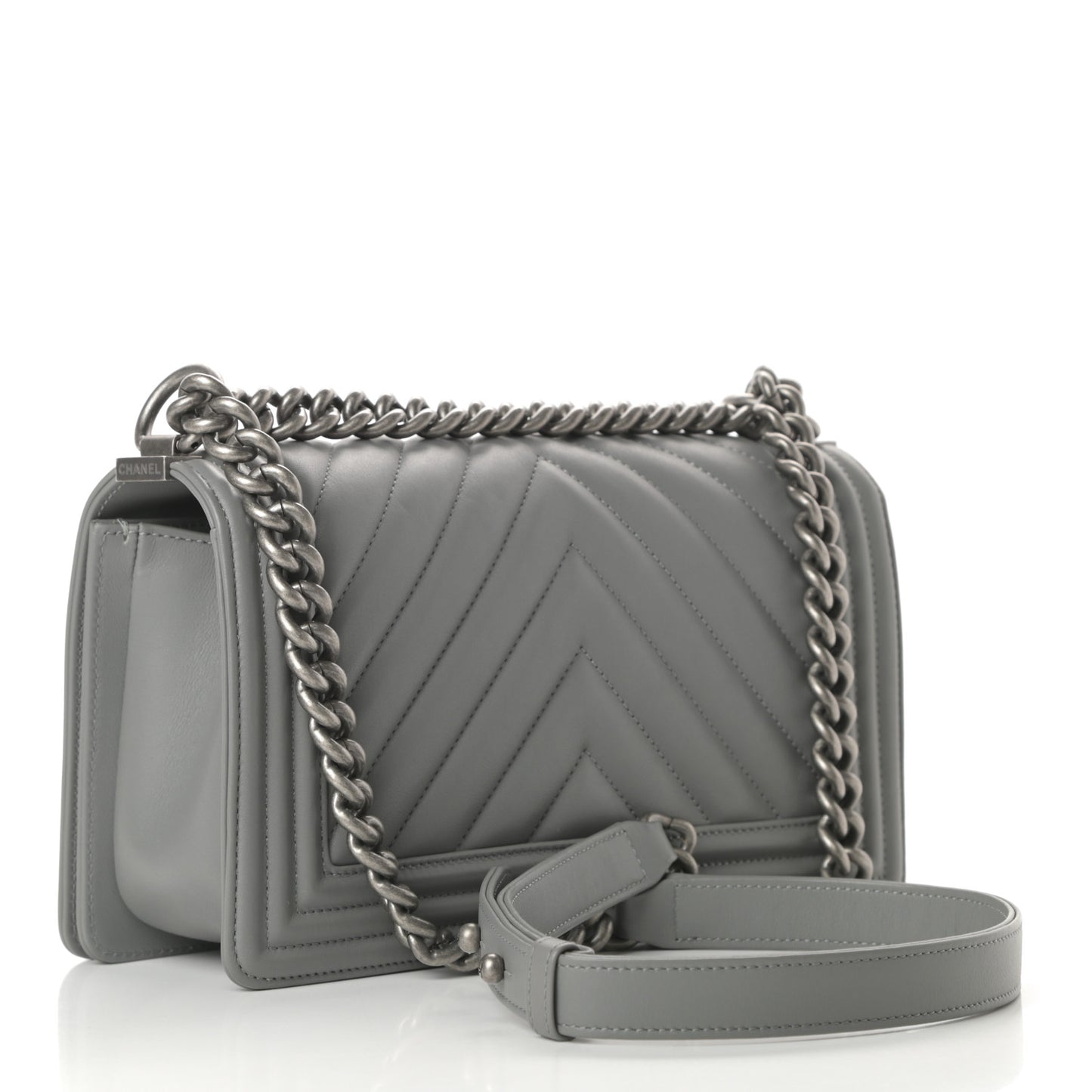 Calfskin Chevron Quilted Medium Boy Flap Grey