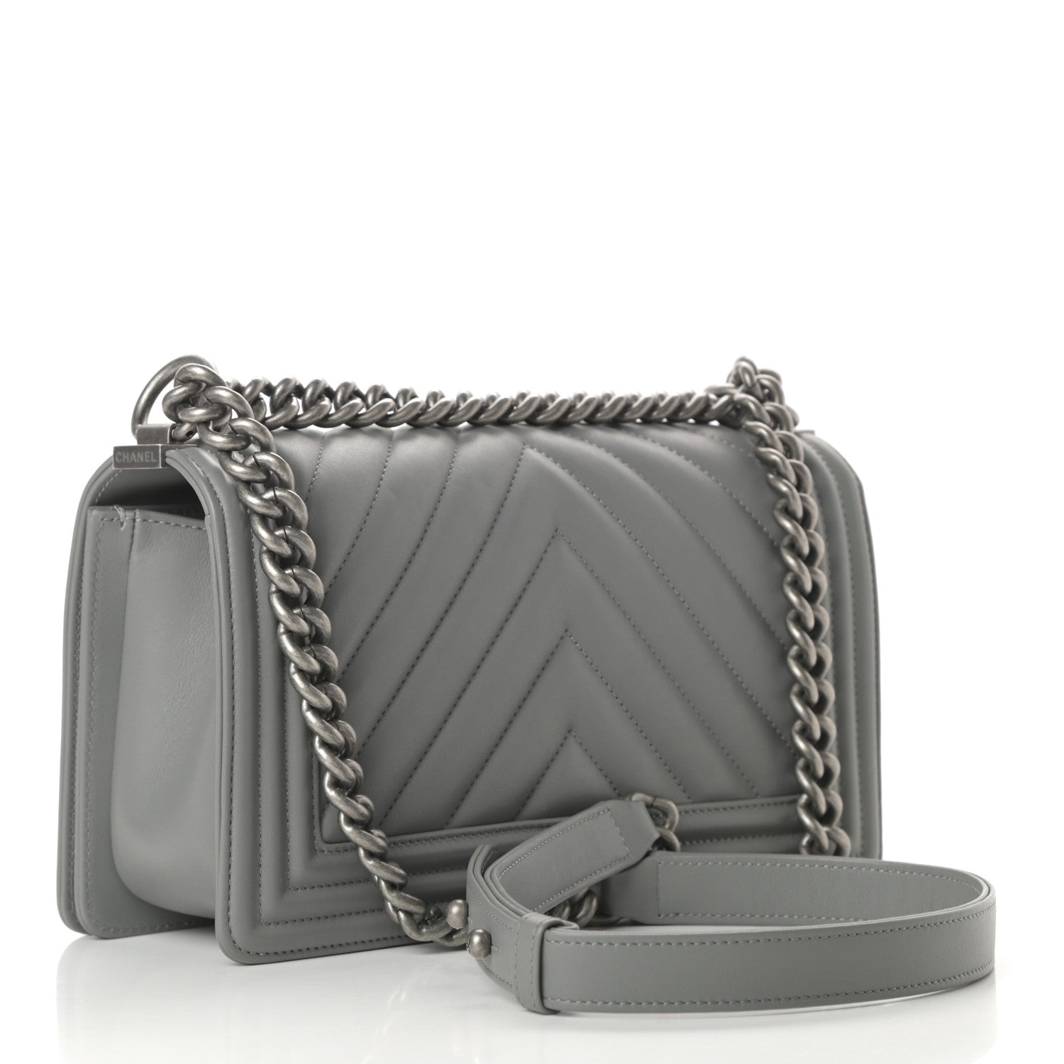 Chanel Calfskin Chevron Quilted Medium Boy Flap Grey 3 of 14