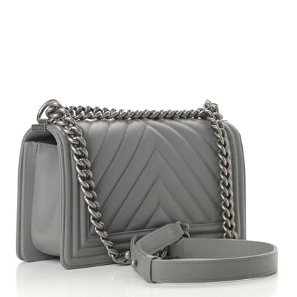 Chanel Calfskin Chevron Quilted Medium Boy Flap Grey 3 of 14