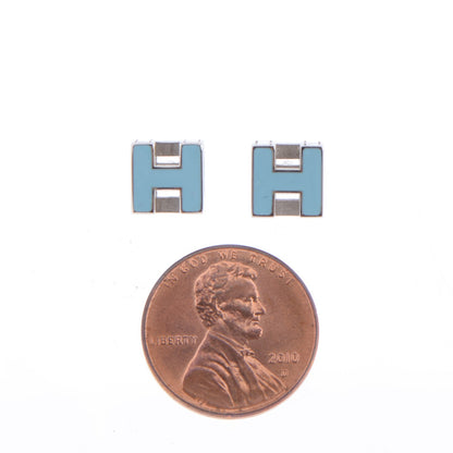 Hermes Palladium Lacquered Cage d'H Earrings Bleu 2 of 6