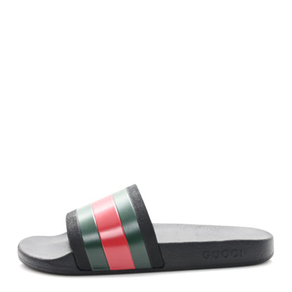 Gucci Rubber Web Mens Pool Slide Sandals 11 Black Green Red 1 of 7