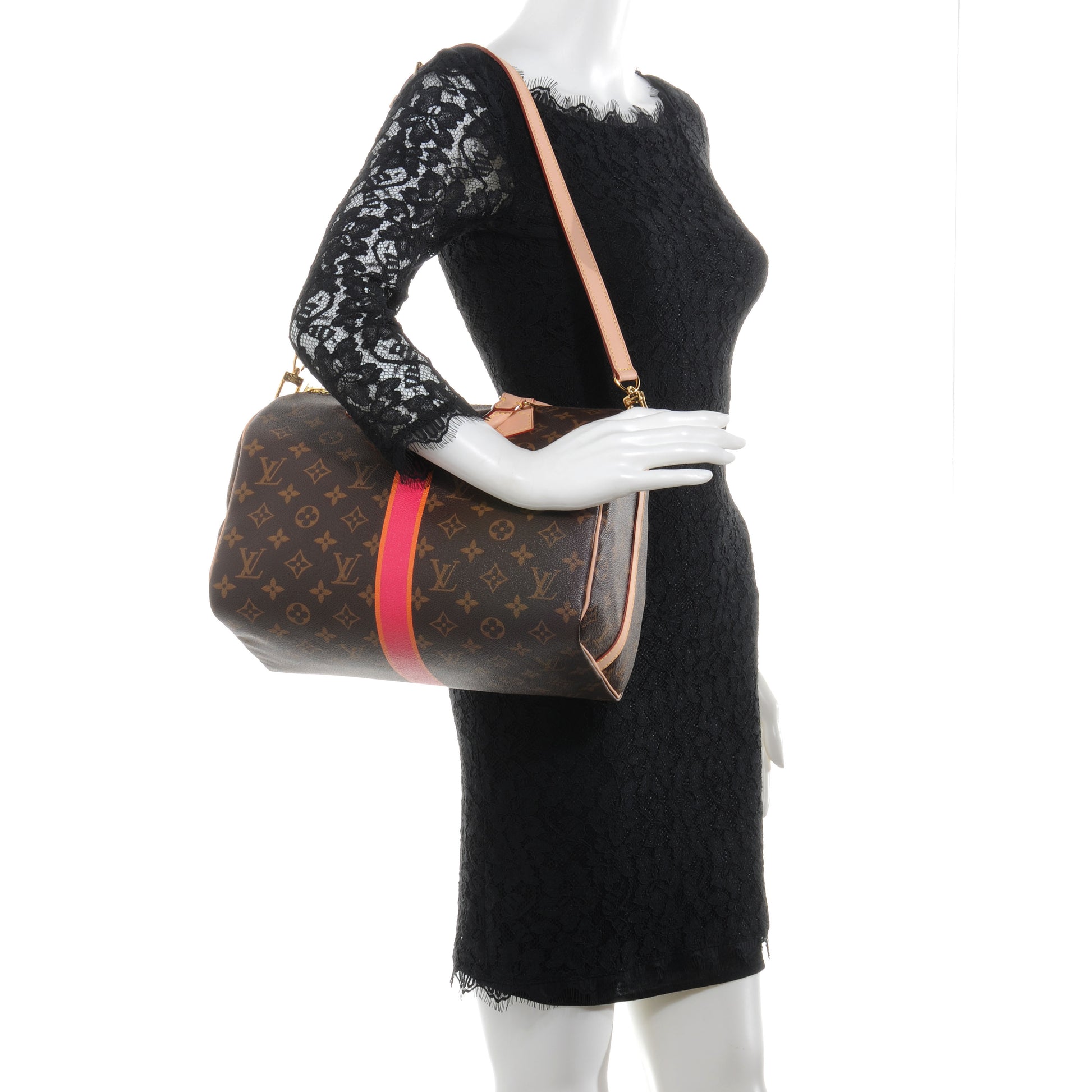 Louis Vuitton Mon Monogram Speedy Bandouliere 30 Fuchsia and Orange 2 of 8