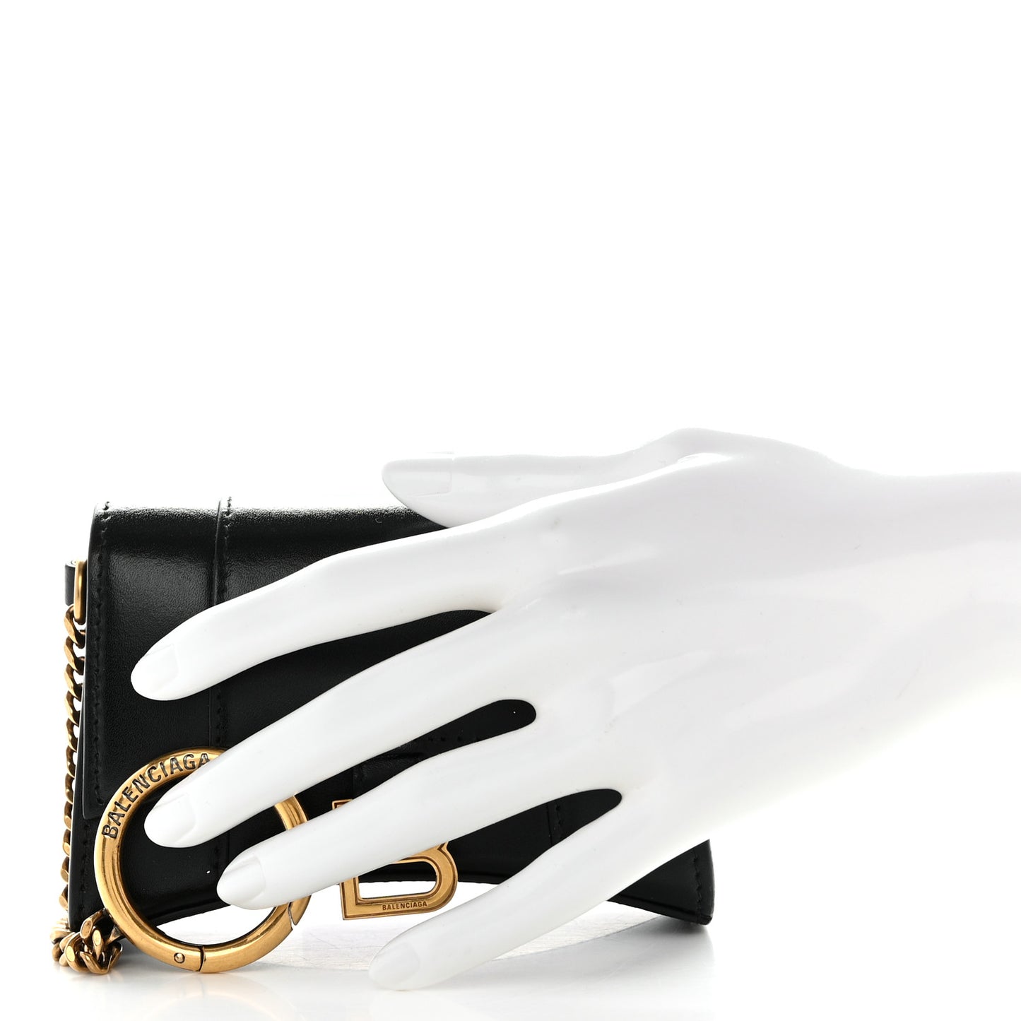 Shiny Box Calfskin Hourglass Chain Cardholder Black